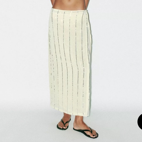 Zara Cream Maxi Skirt with Sequins - Picture 1 of 1